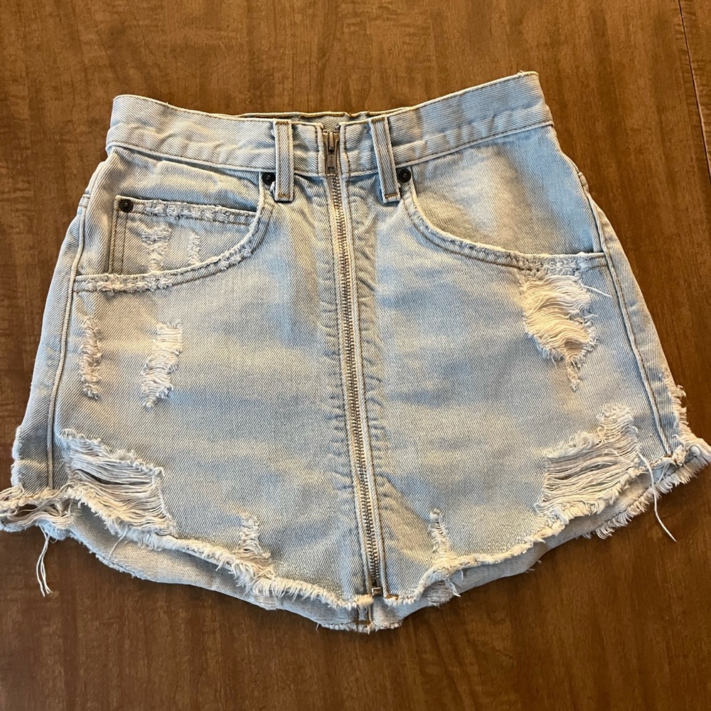 Carmar Light Blue Distressed Denim Mini Skirt